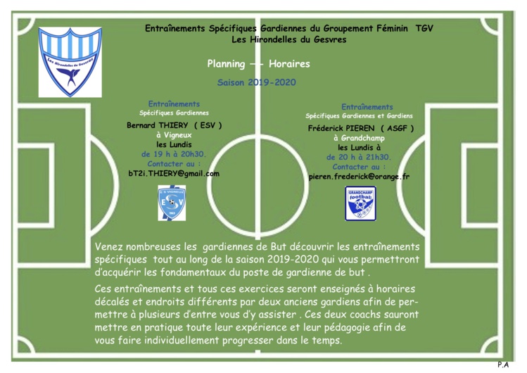 Entraînements spécifiques "Gardienne"