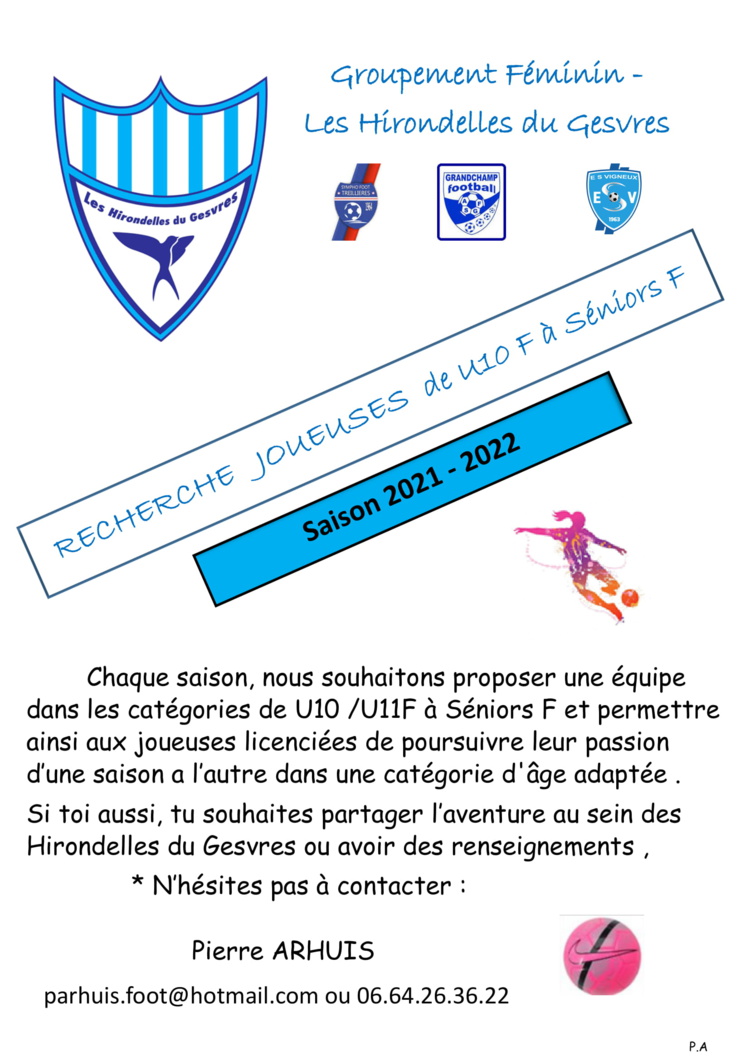 Recherche joueuses de U10 à Séniors Recherche joueuses de U10 à Séniors