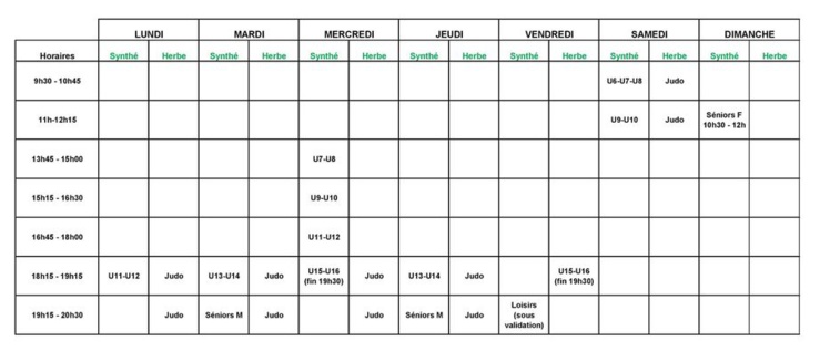 Nouveaux horaires d'entrainement !