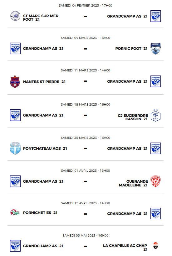 Calendriers Phase 3 de nos équipes jeunes Foot à 11