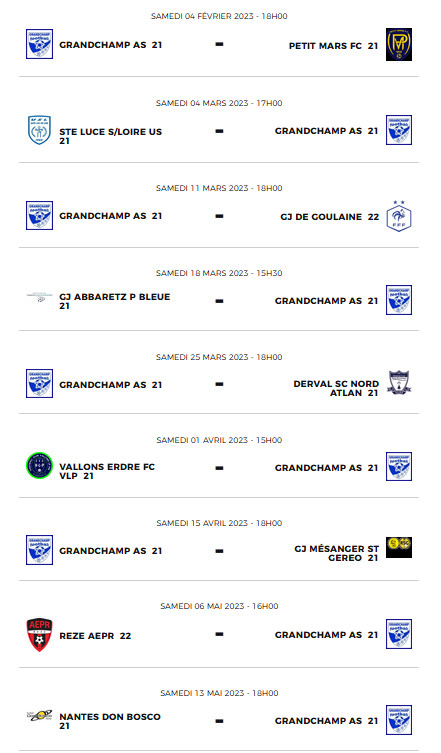Calendriers Phase 3 de nos équipes jeunes Foot à 11