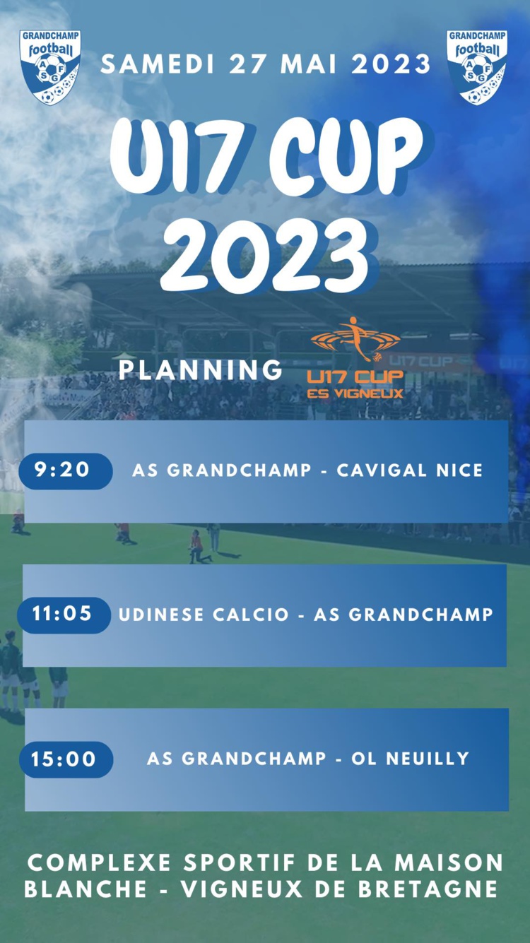 U17 CUP - HORAIRES DES MATCHS