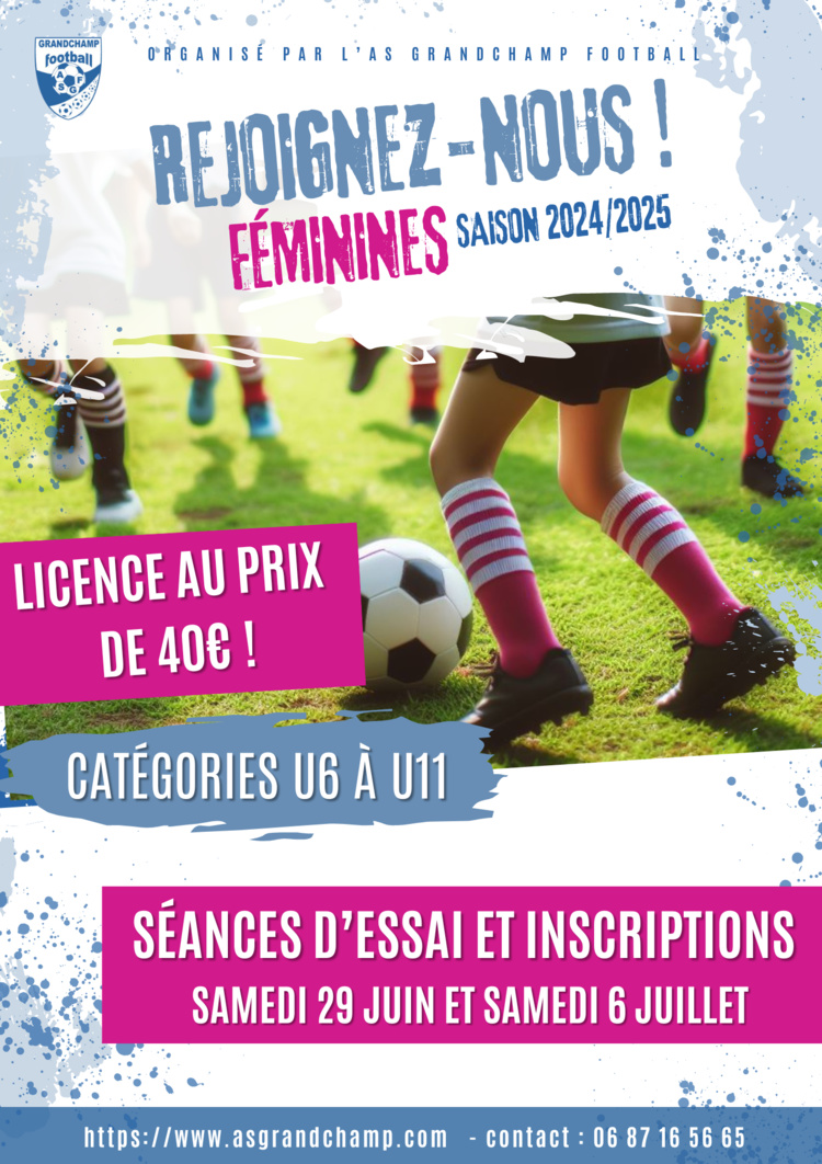 FOOT FEMININ - U6 A U11 - REJOIGNEZ NOUS ! FOOT FEMININ - U6 A U11 - REJOIGNEZ NOUS !