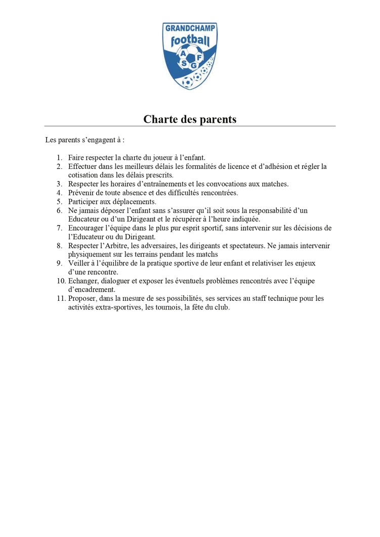CHARTE ASGF CHARTE ASGF