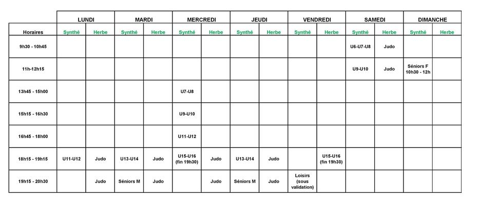 Nouveaux horaires d'entrainement !