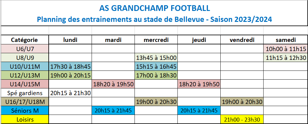 ENTRAINEMENTS ET MATCHS PLANNING 2021-2022
