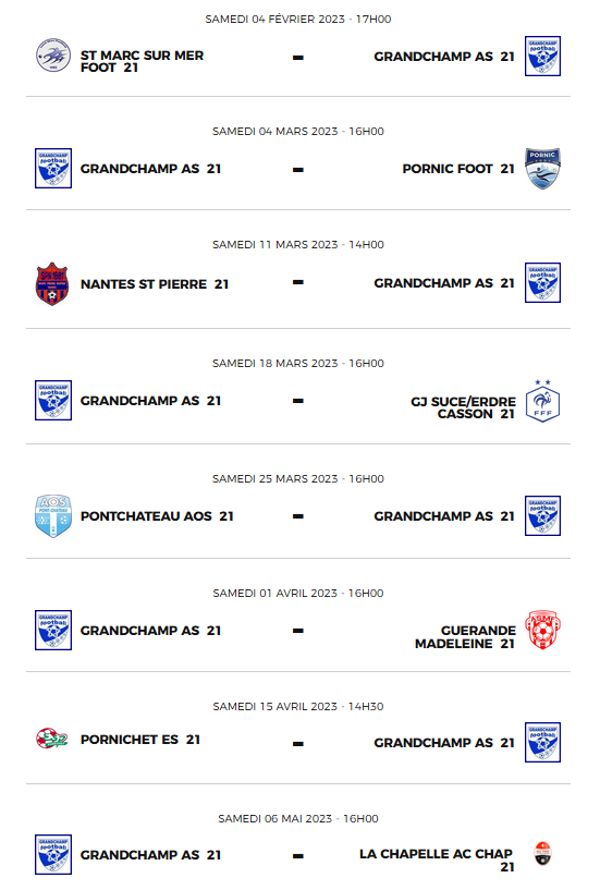 Calendriers Phase 3 de nos équipes jeunes Foot à 11