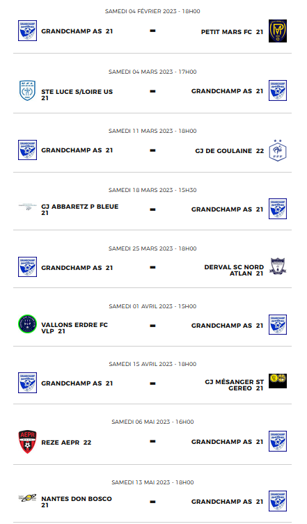 Calendriers Phase 3 de nos équipes jeunes Foot à 11