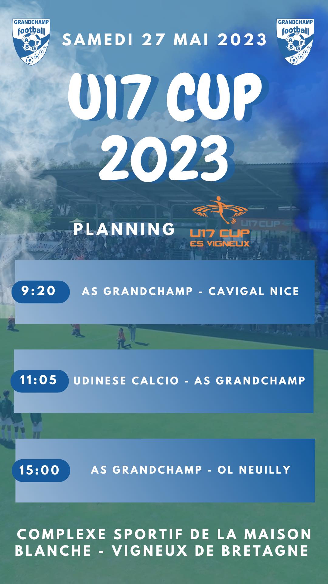 U17 CUP - HORAIRES DES MATCHS