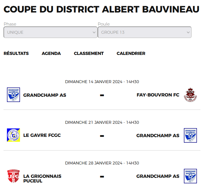 COUPES SENIORS - LES MATCHS A VENIR