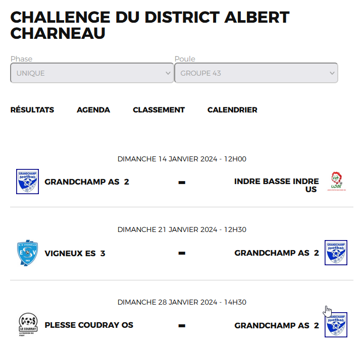 COUPES SENIORS - LES MATCHS A VENIR