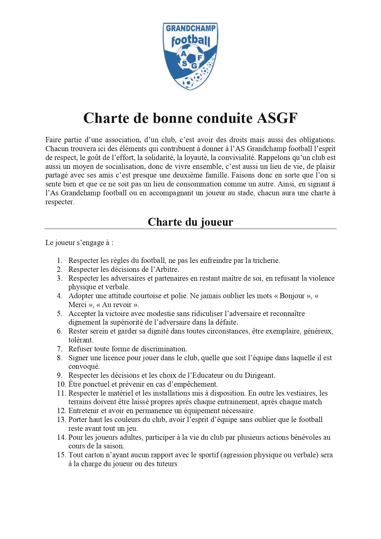 CHARTE ASGF